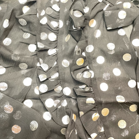 Women Printed Polka Dot Bow Tied Neck Lantern Sheer Long Sleeve Workwear Blouse - Picture 7 of 7